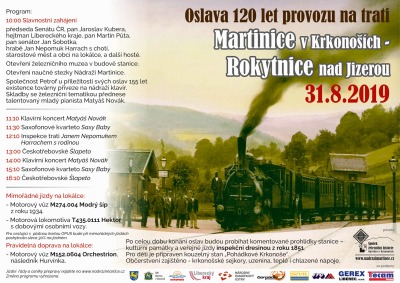 Železniční lokálka Martinice - Rokytnice oslaví 120 let