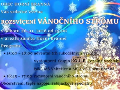 V Horní Branné rozsvítí vánoční strom v areálu zámku