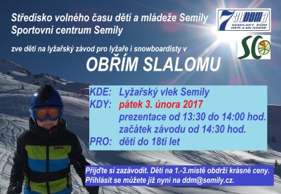 Na semilském vleku pořádají závod v obřím slalomu