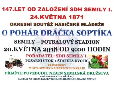 Mladí hasiči se v Semilech utkají O pohár dráčka Soptíka