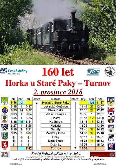 Železniční trať Horka u Staré Paky – Turnov slaví 160 let