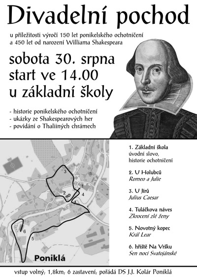 Divadelním pochodem v Poniklé provedou postavy Shakespearových her