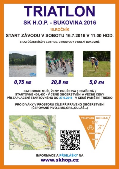 Triatlon SK H.O.P. se při 15. ročníku uskuteční opět v Horní Bukovině