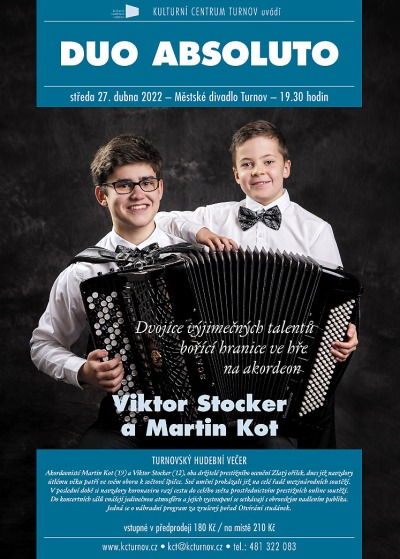 Mladí akordeonisté Duo Absoluto vystoupí v turnovském divadle