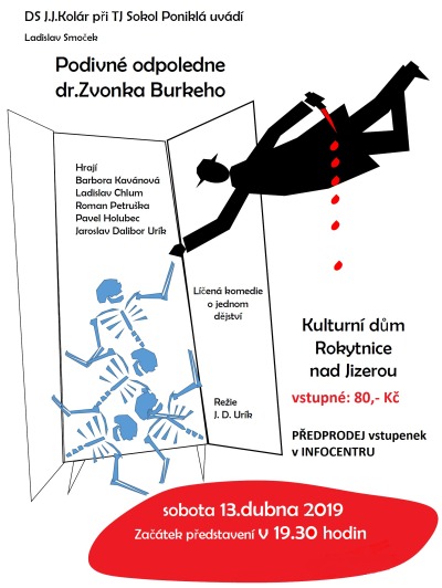 Ochotníci z Poniklé zahrají Podivné odpoledne dr. Zvonka Burkeho