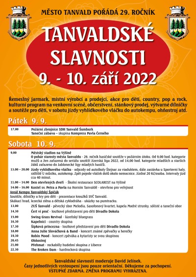 Tanvaldské slavnosti 2022 přinášejí opět hudbu i hasičskou soutěž