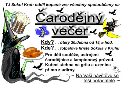 Na fotbalové hřiště v Kruhu v úterý přilétnou čarodějnice
