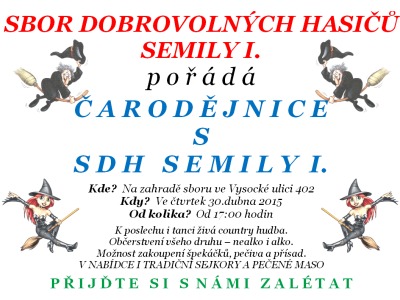 Čarodějnice s SDH Semily I. na zahradě sboru ve Vysocké ulici