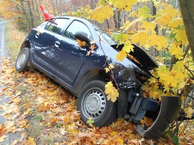 Řidič se nevěnoval řízení a skončil až v dřevinách na druhé straně silnice