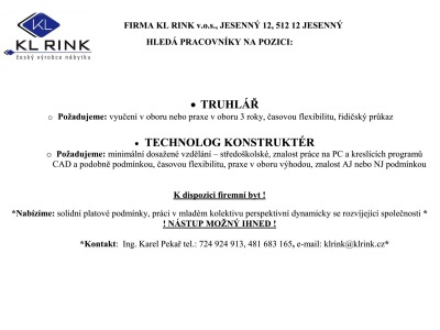 KL RINK Jesenný hledá nové pracovníky