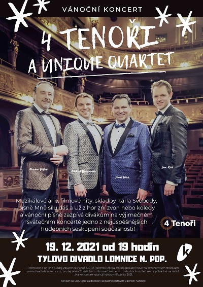 Vánoční koncert 4 Tenoři a Unique Quartet uvidí lomnické divadlo