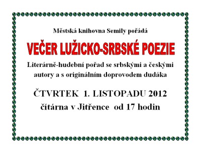 Večer Lužicko-Srbské poezie doprovodí v knihovně i dudácké vystoupení