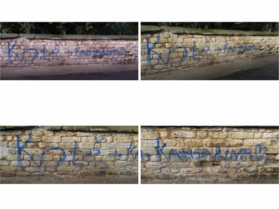 Z lásky ke Kataríně se sprejer-vandal vyznal na hřbitovní zdi v Turnově