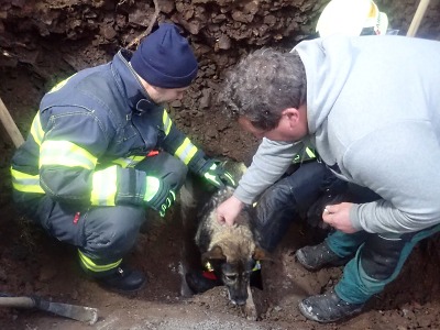 Hasiči zachraňovali v Lomnici psa uvíznutého v propusti