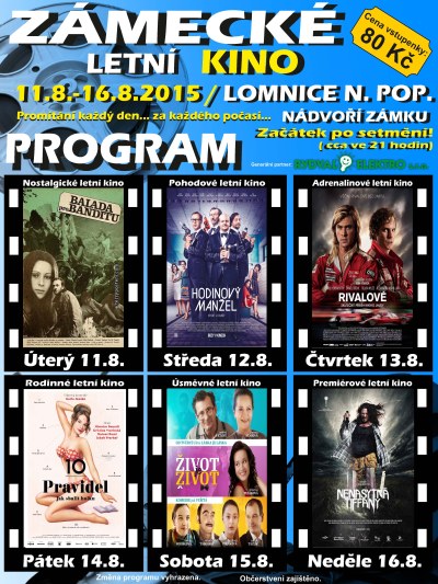 Letní zámecké kino oživí srpnovou filmovou nabídku v Lomnici