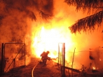 Požár zahradních chatek ve Slané, v části obce Bořkov
