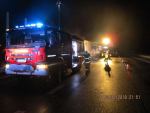 Požár nákladního automobilu na silnici D10 v Turnově ve směru na Prahu