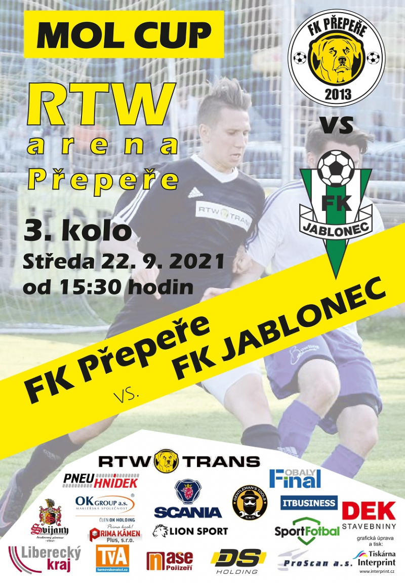 Pozvánka na utkání Mol cupu FK Přepeře - FK Jablonec