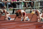 Sprint na 100 metrů ženy, vítězná Kateřina Čechová v červeném